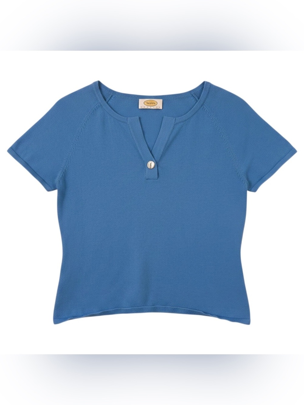 Talbots Girls Short Sleeve Blue Knit Top with Notch Neck